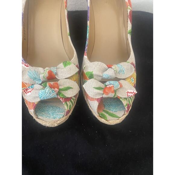 Stuart Weitzman shoes peep toe canvas floral espadrilles size 11 M - Picture 4 of 7